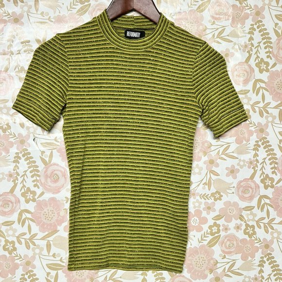 Reformation Green Mock Neck Tee XS - Picture 1 of 3
